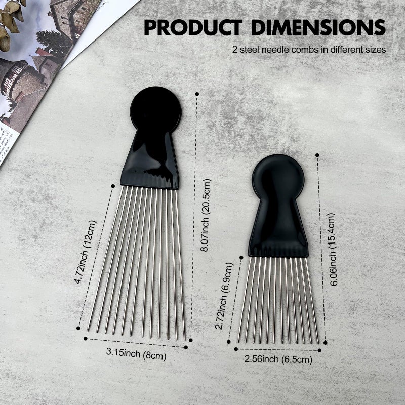 Zoolinn 2PCS Detangling Comb Set for Braid Styling – Metal Afro Comb for Women, Men, Wigs, Salon & Home Use, Hairdressing, Barber and Afro Picks - Image 3